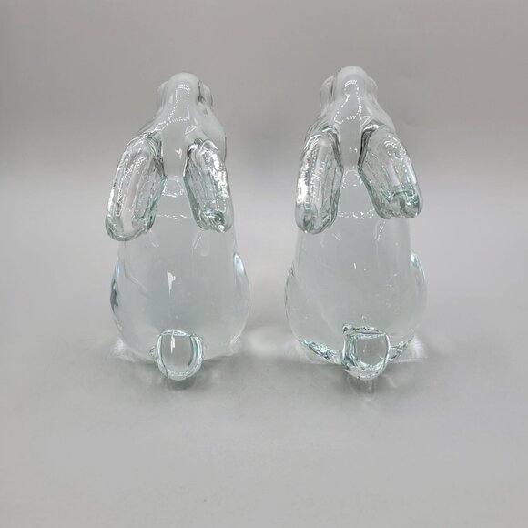 Vintage Heavy Clear Glass Rabbit Figurines Paperweights Bookends Set of 2 - Picture 3 of 8